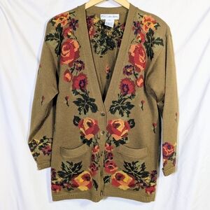 Vintage JH Collectibles Wool Floral Cardigan V-neck Sweater, Cozy, Grannycore PS